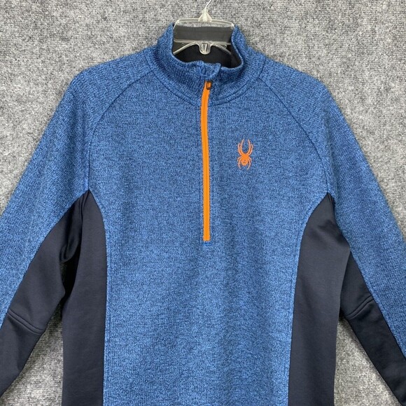 Spider Heavy Knit Athletic Top Men M 1/2 Zip Long Sleeve Stretch Sides - Picture 2 of 15
